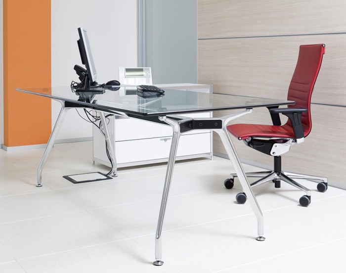 biurko  UniTable ICF Office blat szkło ,podstawa aluminium polerowane   200x100cm 37514